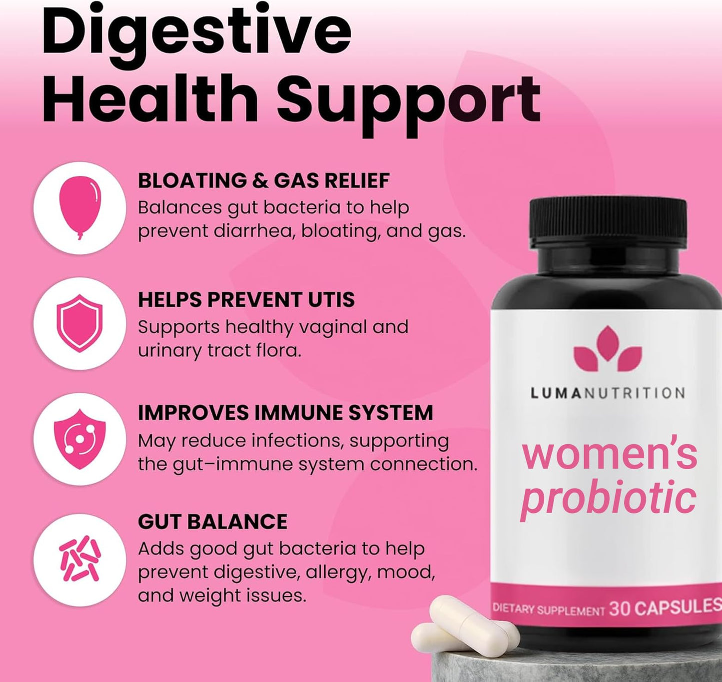 Luma Nutrition Probiotics for Women with Prebiotics - 50 Billion CFU Per Serving - Formulated for Digestive, Immune & Feminine Support - Maple Wellness Supplements
