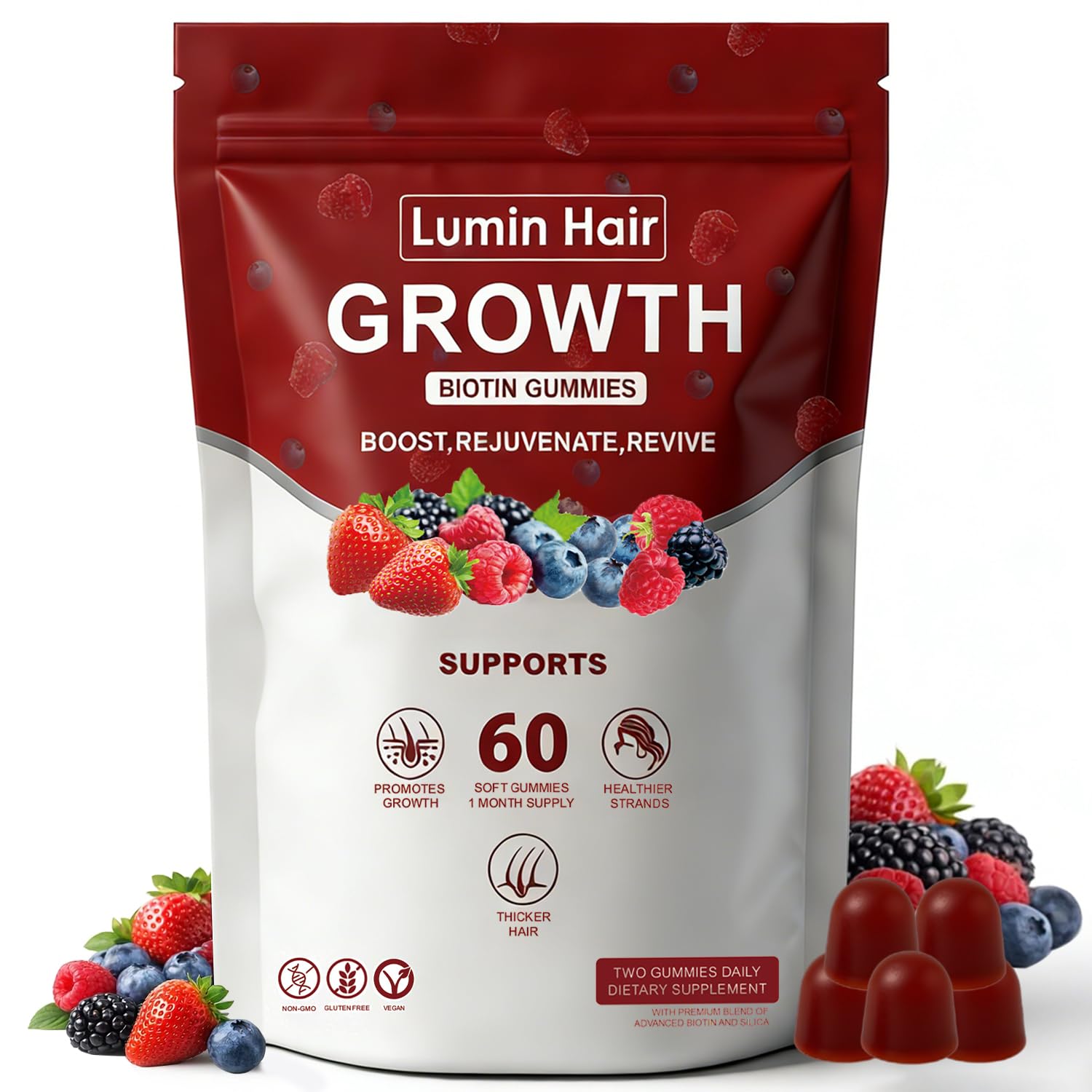 Lumin Hair Growth Gummies for Black Women, 60 Vegan Gummies, Daily Hair Nourishment with Biotin, Collagen & Botanical Extracts, Supports Healthy Hair Growth & Strength - Maple Wellness Supplements