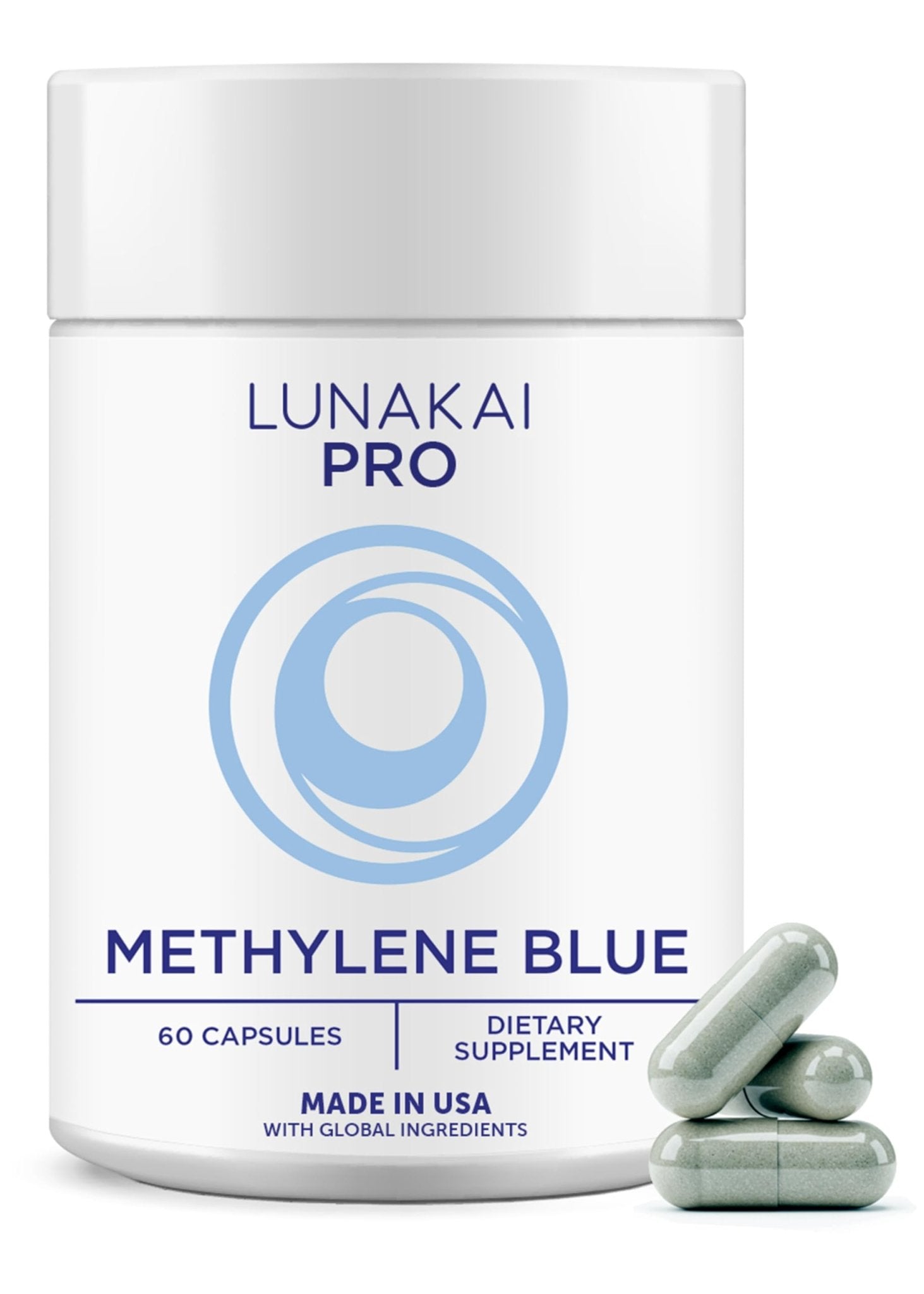 Lunakai PRO USA Made Methylene Blue Capsules Pharmaceutical Grade with Vitamin C, B6, B12 – 3rd-Party Tested Daily Brain & Focus Support Supplement for Humans, 60ct - Maple Wellness Supplements