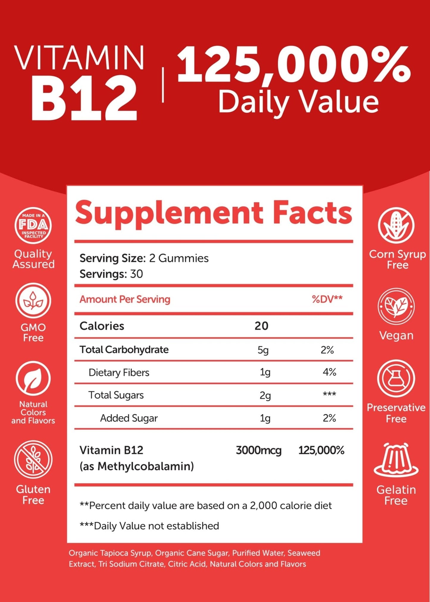 Lunakai USA Made Vitamin B12 Gummies 3000mcg, B12 Vitamins for Energy, Brain & Metabolism Support, Methylcobalamin for Adults, Women & Men, - Maple Wellness Supplements