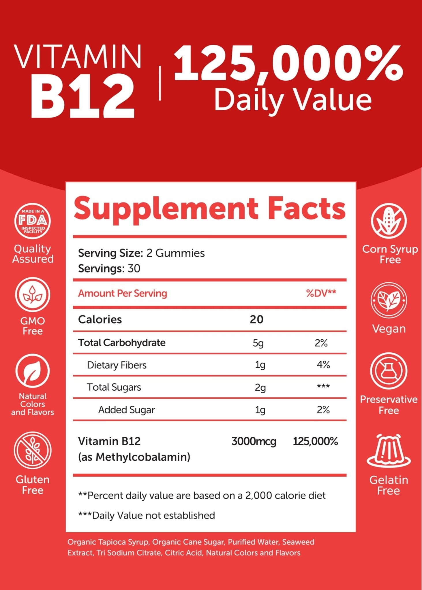 Lunakai USA Made Vitamin B12 Gummies 3000mcg, B12 Vitamins for Energy, Brain & Metabolism Support, Methylcobalamin for Adults, Women & Men, - Maple Wellness Supplements