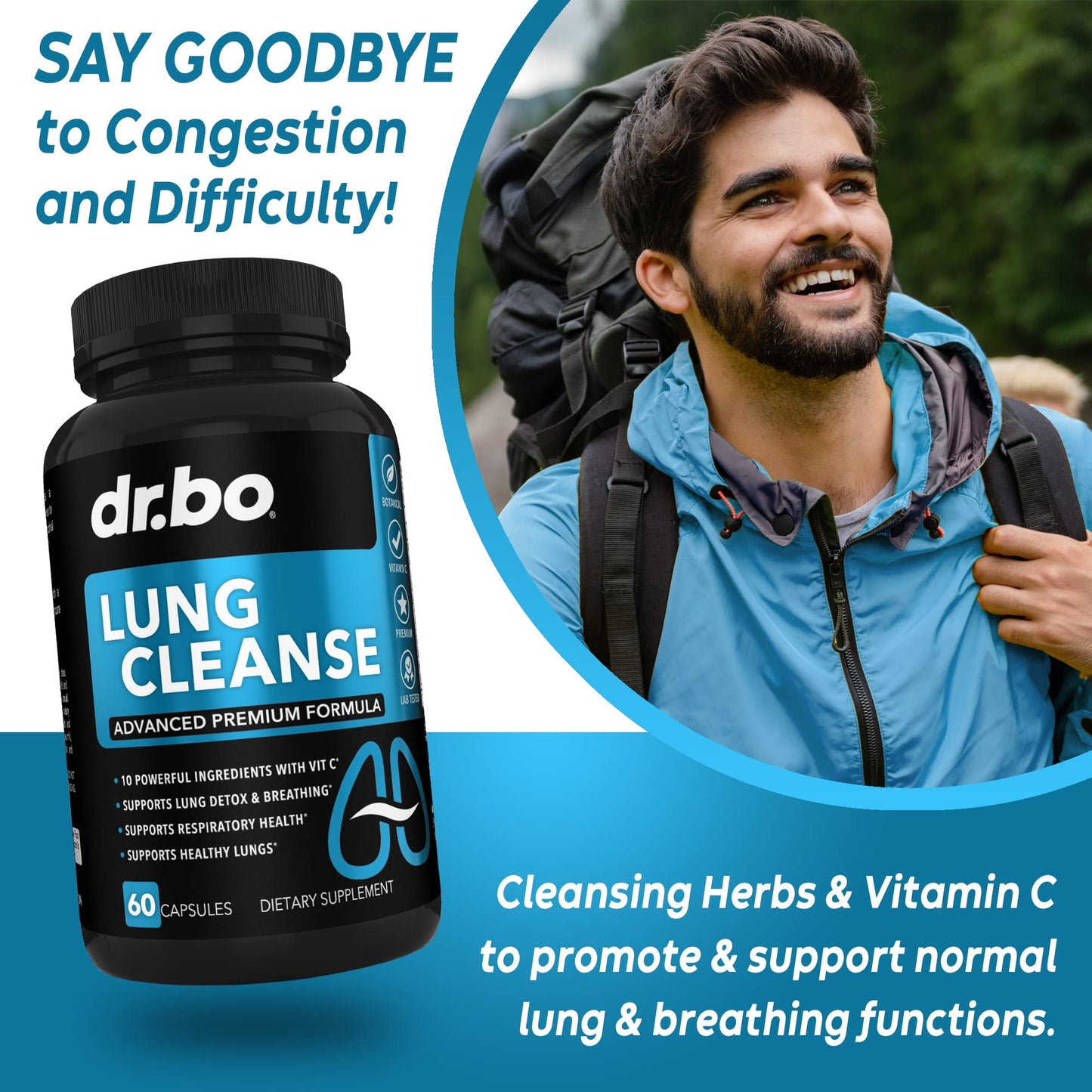 Lung Cleanse Support Supplement - Respiratory Supplements to Quit & Stop Smoking Aids - Herbal Detox for Lungs & Bronchial Health - Smokers Cleanser Breathe Aid for Mucus Clear Relief - 60 Capsules - Maple Wellness Supplements