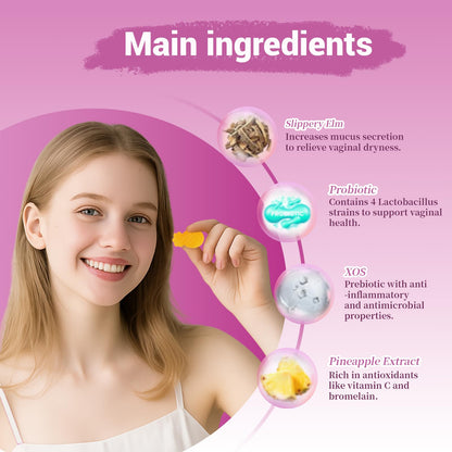Lunivox Her Juicy Feminine Probiotics Gummies for Women, with Prebiotics & Slippery Elm - Promotes pH Balance, Gut Health & Immune Support - Pineapple Flavor, 60 Count - Maple Wellness Supplements