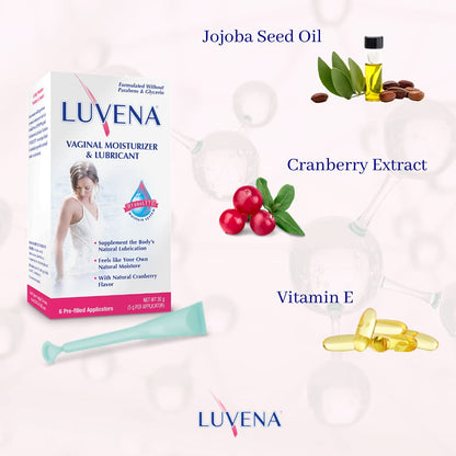 LUVENA Vaginal Moisturizer for Women, Long-Lasting, Intimate Care, Feminine Hydration, Menopause Support, Relieve Dryness & Irritation, Pre-Filled Applicators, pH Balanced, Water-Based, 30g (1 pack) - Maple Wellness Supplements