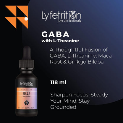 Lyfetrition GABA with L-Theanine, Ginkgo Biloba (Salisburia biloba) Extract, Organic Peruvian MACA Root (Lepidium meyenii) Extract, 118 ml, 4 FL Oz Liquid, 220 Servings, Made in USA, Quick Absorption - Maple Wellness Supplements