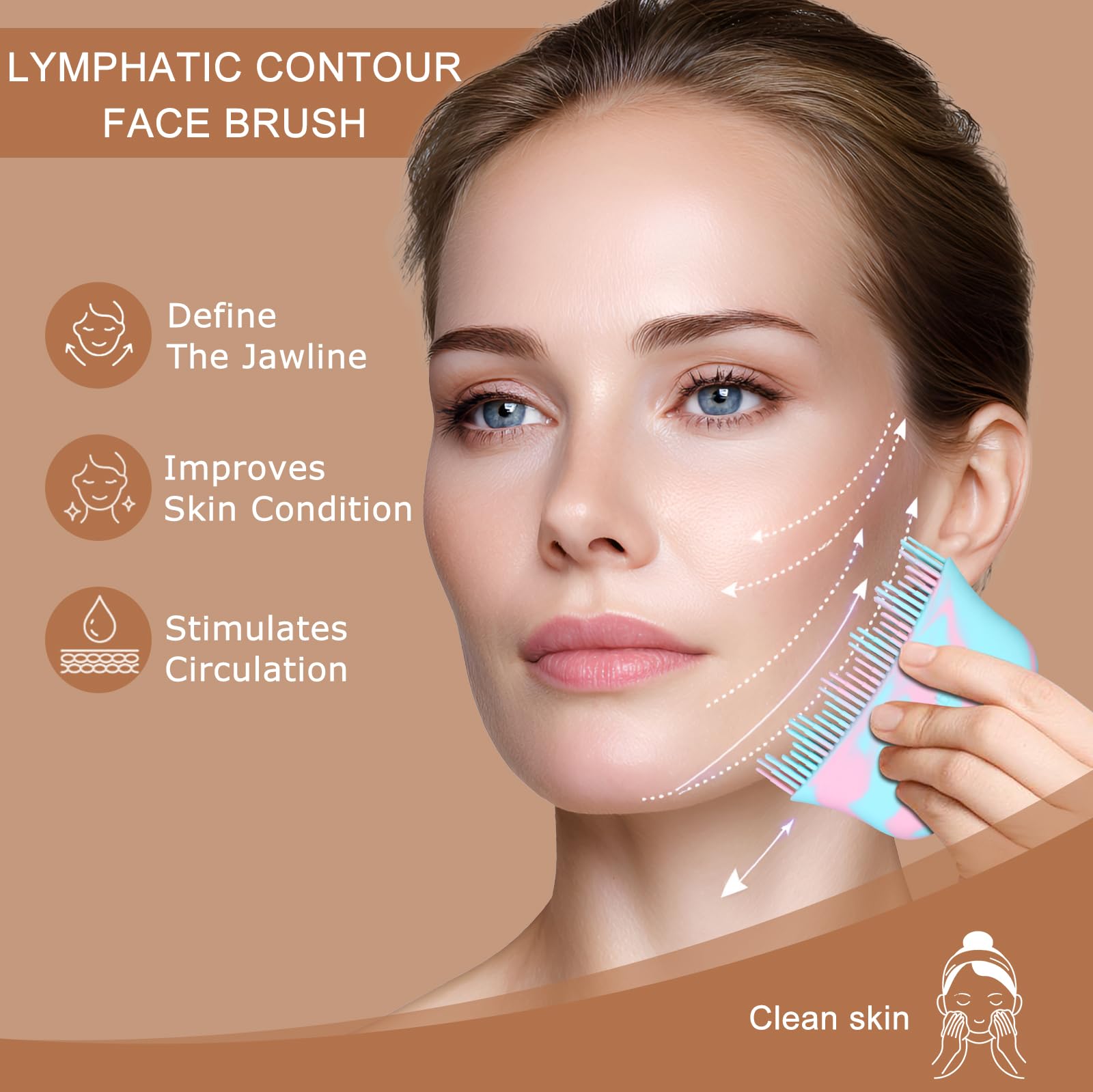 Lymphatic Contour Face Brush, Silicone Lymphatic Drainage Massager, Dry Brush Alternative to Gua Sha for Face and Body - Maple Wellness Supplements