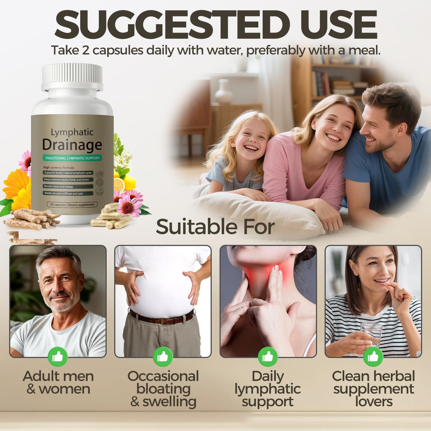 Lymphatic Drainage Capsules | Lymphatic Support Supplement for Women | Anti Cellulite, Water Retention & Bloating Relief | with Dandelion, Cleavers & Echinacea | Non-GMO, Gluten Free | 60 Count - Maple Wellness Supplements