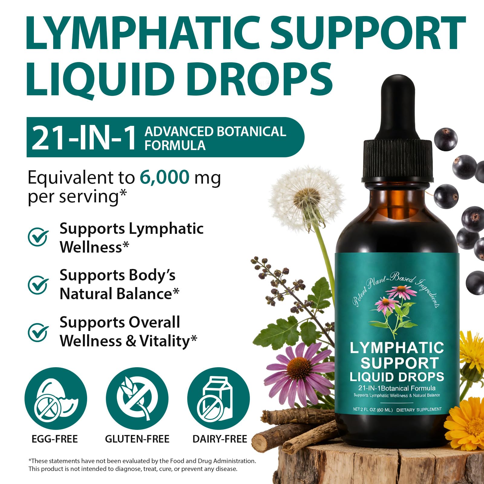 Lymphatic Drainage Drops, Natural Lymph Cleanse & Immune Support Supplement with Echinacea, Dandelion, Elderberry, Cleavers, Astragalus & Burdock, 2 FL OZ (1) - Maple Wellness Supplements