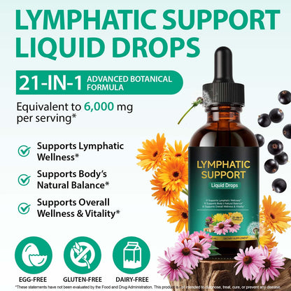Lymphatic Drainage Drops, Support Supplement with Echinacea, Dandelion, Elderberry, Cleavers, Astragalus, Burdock & More, 2 FL OZ - Natural Lymphatic Cleanse & Immune Support - Maple Wellness Supplements
