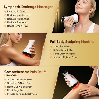 Lymphatic Drainage Massager, Anti Cellulite Massage Tool & Body Sculpting Machine with 30-Level Microcurrent, Light, Heat & Vibration for Legs, Arms & Belly, Helps Reduce Stretch Marks & Cellulite - Maple Wellness Supplements