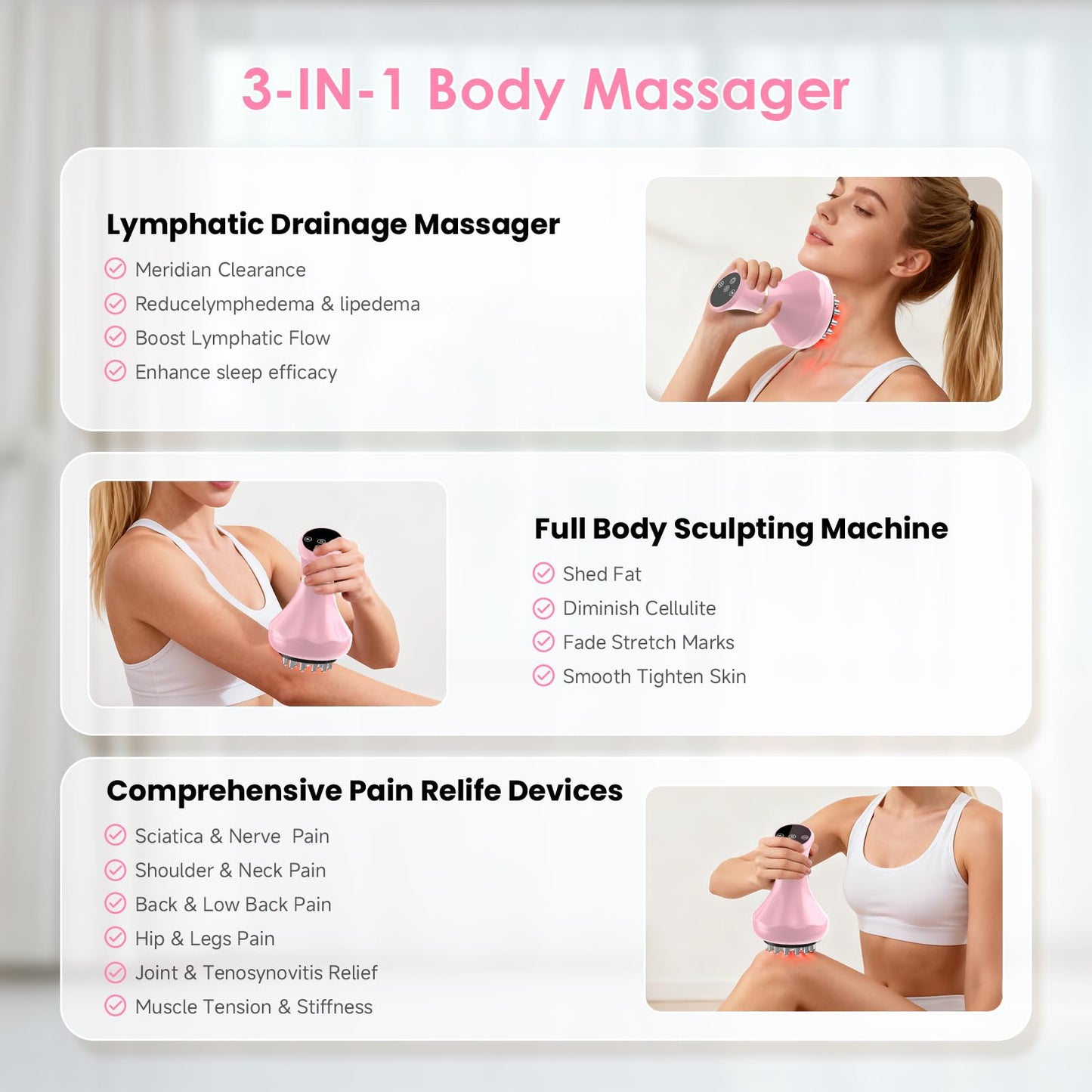 Lymphatic Drainage Massager, Anti Cellulite Massage Tool For Thigh & Belly Stretch Marks & Cellulite Reduction, Handheld Massage tools for Sciatica Nerve, Legs, Arms, Hip, Muscle, Low Back Pain Relief - Maple Wellness Supplements