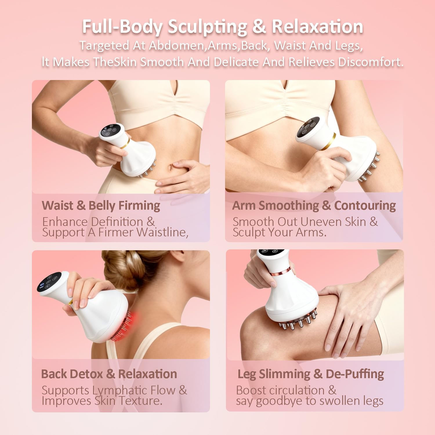 Lymphatic Drainage Massager & Anti Cellulite Massage Tool Helps Reduce Stretch Marks & Cellulite, Body Sculpting Machine For Legs, Arms & Belly with Microcurrent, Light, Heat & Vibration，With Body Oil - Maple Wellness Supplements