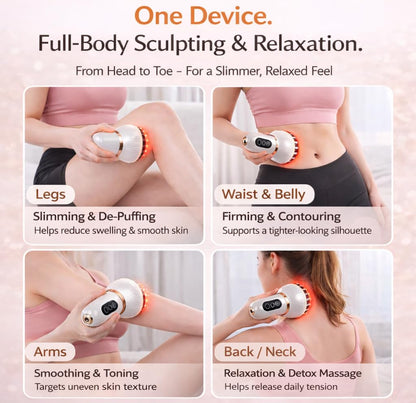 Lymphatic Drainage Massager for At-Home Body Care, Sculpting Massage Tool for Legs, Arms, Belly & Back, Helps Reduce Stretch Marks & Cellulite, Smooth Skin & Relax Muscles with Heat, Vibration & Light - Maple Wellness Supplements