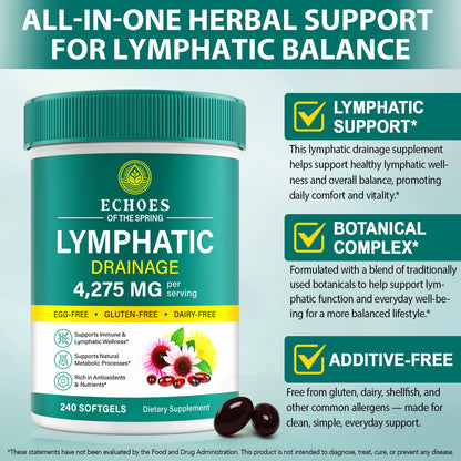 Lymphatic Drainage Supplements, 4275mg Lymph System Support Supplement for Women & Men, Daily Wellness Support, 21-in-1 Herbal Blend with Echinacea, Dandelion, Burdock, Turmeric & More, 240 Softgels - Maple Wellness Supplements