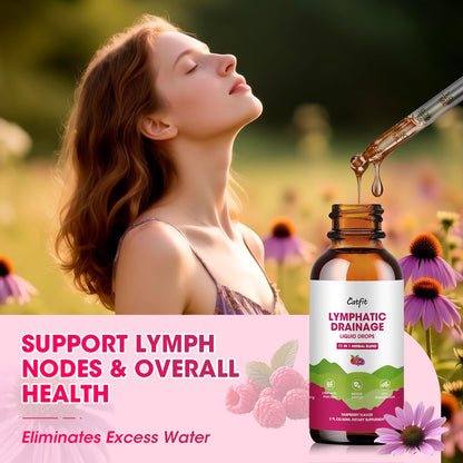 Lymphatic Drainage Supplements Drops for Immune, Lymph System Support, Cleanse & Detox, Liver Health with Echinacea,Elderberry,Cleavers Herb,Burdock, Calendula, Non-GMO, Raspberry Flavor, 2 Fl Oz - Maple Wellness Supplements