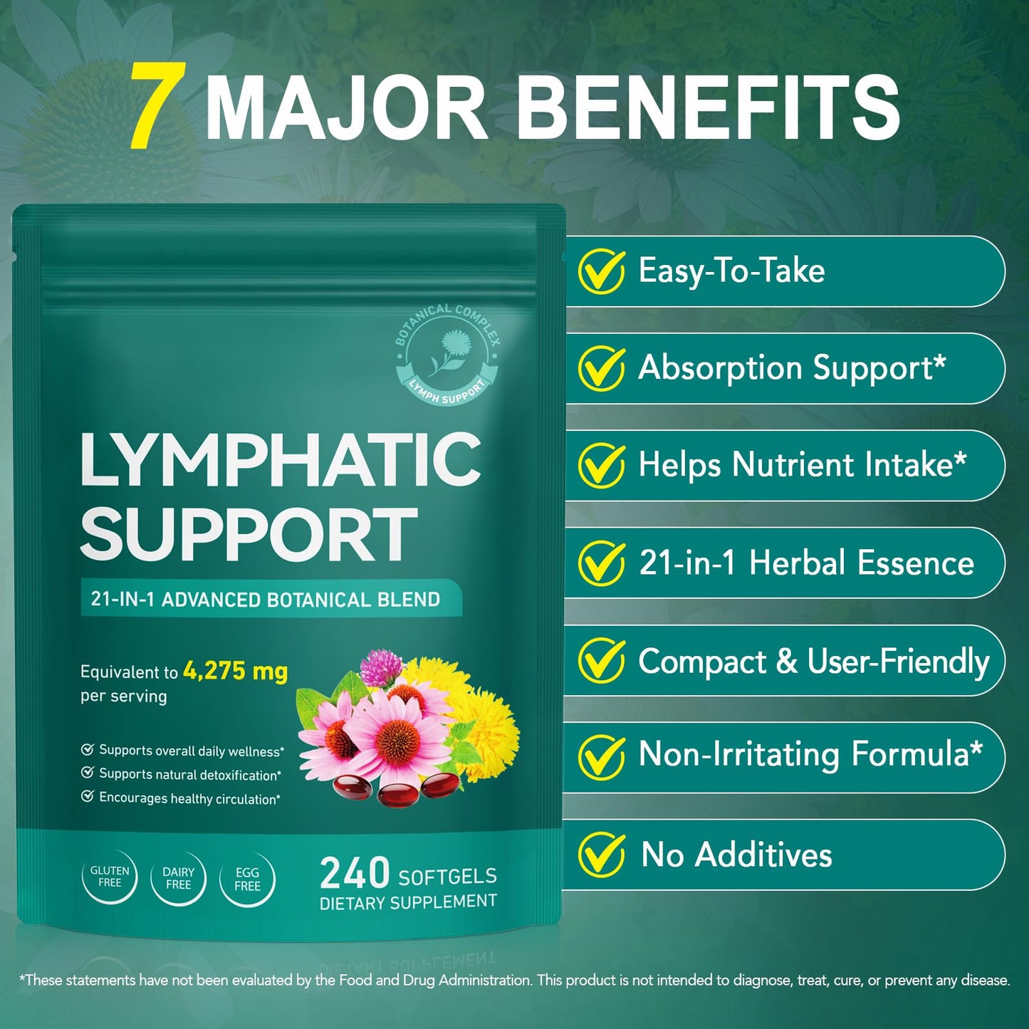 Lymphatic Drainage Supplements, Lymph System Support Supplement for Women & Men, Natural Herbal Blends with Echinacea, Dandelion, Burdock Root for Lymph System - 240 Softgels - Maple Wellness Supplements
