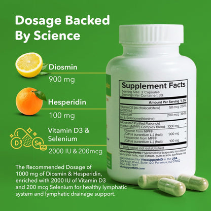 Lymphatic Formula, Diosmin Hesperidin 1000mg Lymphatic Drainage Supplement, Lymph System Support & Detox, Micronized MPFF Complex Blend with Vitamin D3 & Selenium for Immune Health, 60 Capsules - Maple Wellness Supplements