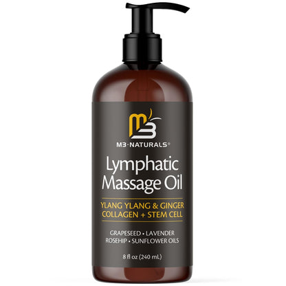 Lymphatic Massage Oil for Massage Therapy - Lymphatic Drainage Oil for Body Care Circulation & Detox Support with Ylang Ylang, Ginger, Lavender, Grapeseed, Vitamin E & Stem Cell (8 Fl Oz) by M3 - Maple Wellness Supplements