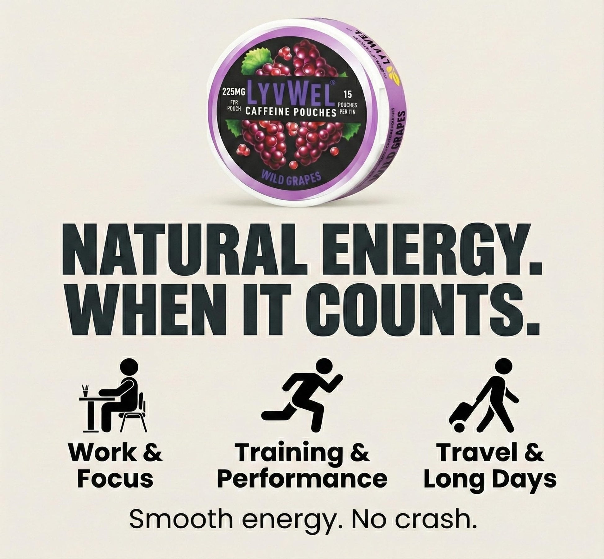 LyvWel 225mg Caffeine Energy Pouches | Nootropic Focus & Neuro Support | Tobacco-Free, Nicotine-Free, Quick Energy Solution | 3-Pack: 45 Pouches (3 Pack, Watermelon Ice, Pink Lemonade, Wintergreen) - Maple Wellness Supplements