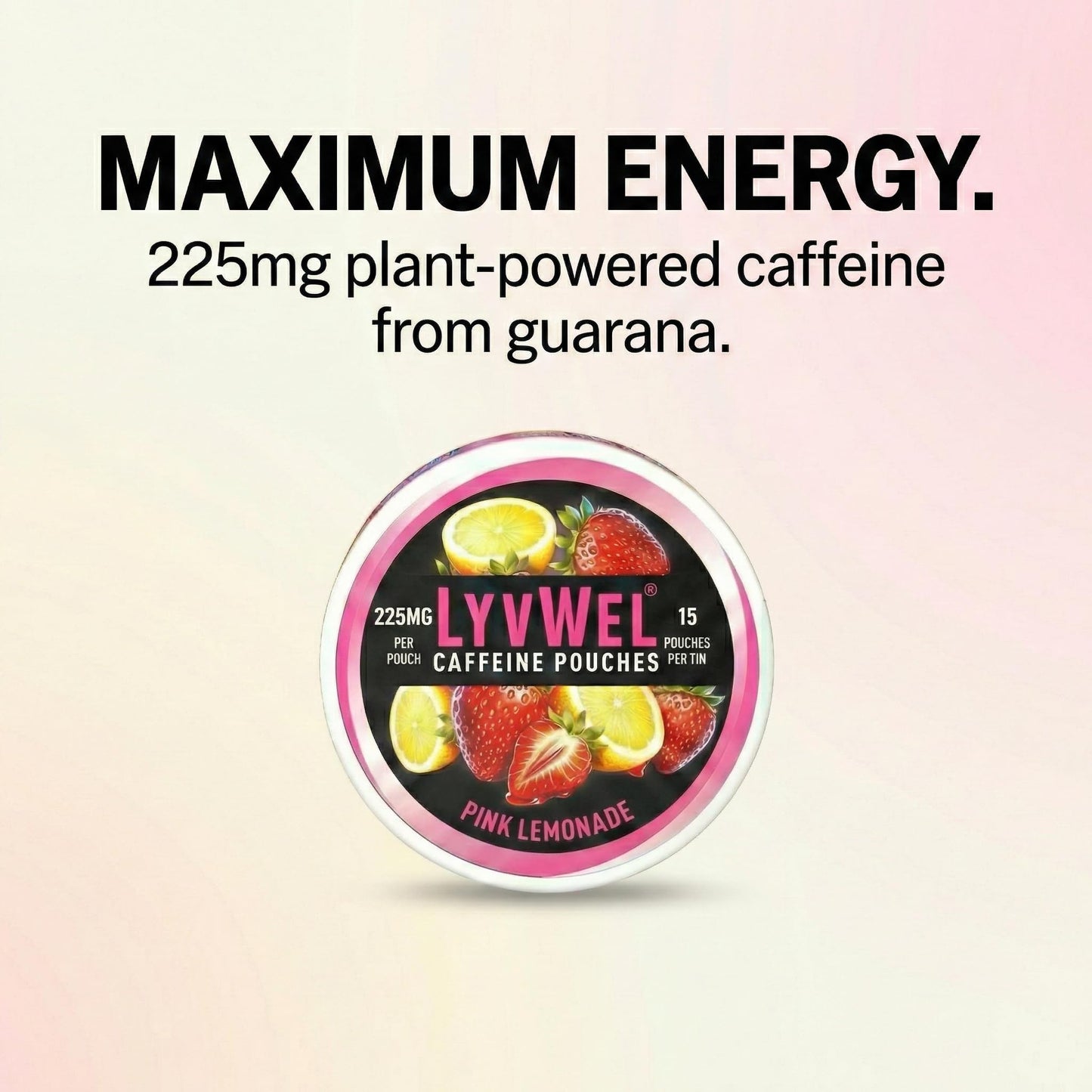 LyvWel 225mg Caffeine Energy Pouches | Nootropic Focus & Neuro Support | Tobacco-Free, Nicotine-Free, Quick Energy Solution | 3-Pack: 45 Pouches (3 Pack, Watermelon Ice, Pink Lemonade, Wintergreen) - Maple Wellness Supplements
