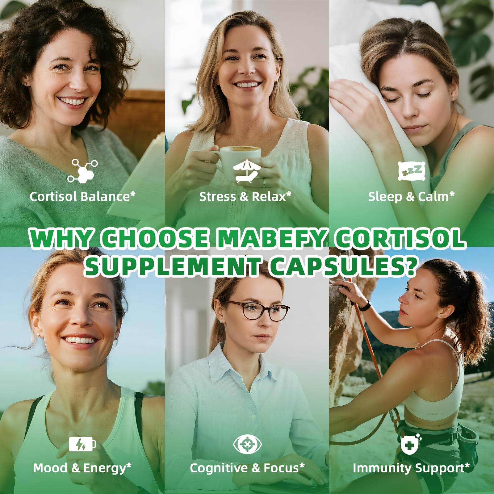 MABEFY Cortisol Supplements for Women/Men - 10 in 1 Cortisol Manager Reducer Lower Detox Balance with Magnesium, Ashwagandha, L-Theanine for Stress, Sleep, Calm, Mood Support - 60 Capsules for 30 Days - Maple Wellness Supplements