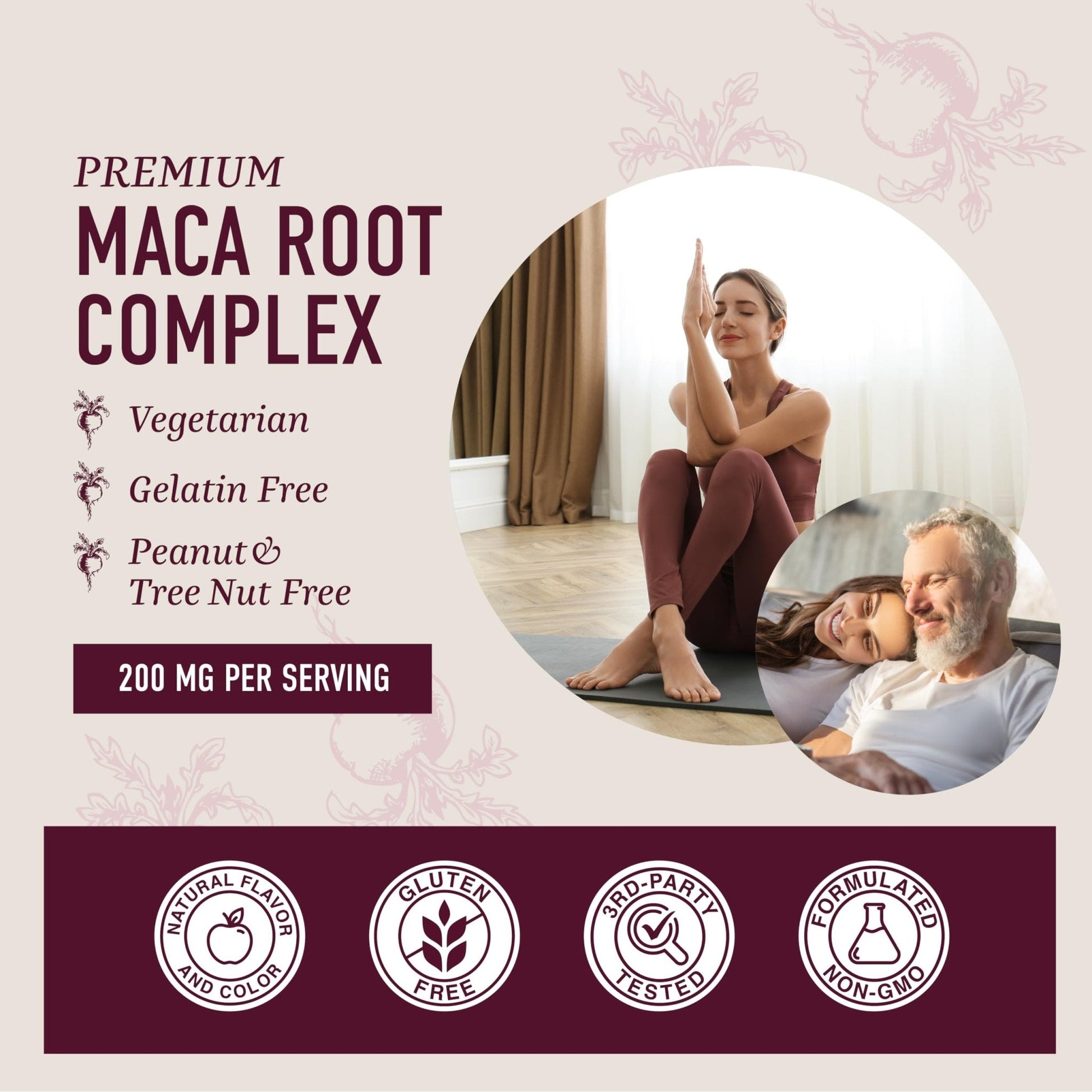 Maca Root Gummies with Natural Peach Flavor | Drive, Performance & Energy Support | Hormone Balance for Women and Men | Herbal Supplements 200MG Extra Strength | Vegetarian, Non-GMO | 60 Gummies - Maple Wellness Supplements
