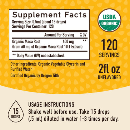 Maca Root Liquid Drops for Organic Energy Support for Women & Men | 2 Fluid Ounces | Support Hormone Balance, Mood, Energy & Fitness - Maple Wellness Supplements