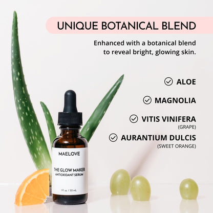MAELOVE Glow Maker Vitamin C Serum with Vitamin E, Ferulic Acid & Hyaluronic Acid, Award-Winning Brightening - Maple Wellness Supplements