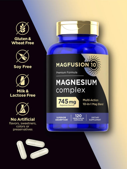 Magfusion-10 Magnesium Complex Supplement 745mg | 120 Capsules | 10 in 1 Blend | Vegetarian, Non-GMO, Gluten Free - Maple Wellness Supplements