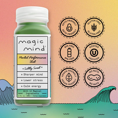 Magic Mind Focus Energy Drink Shots - No Jitters, Stress Relieving, Ashwagandha, Functional Mushrooms, Matcha Green Tea, Vitamin B12, Vitamin C - 2 FL Oz (5 Pack) - Maple Wellness Supplements