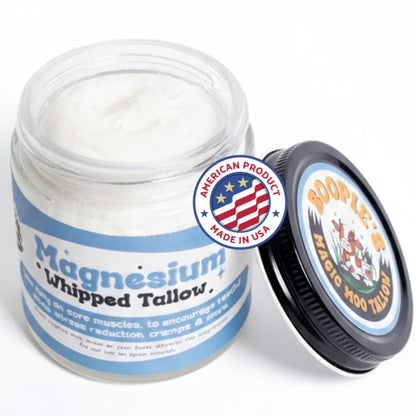 Magic Moo Magnesium Whipped Tallow Skincare for sore muscles, sleep, muscle and period cramps, stress, relaxation & more. Topical magnesium that works. - Maple Wellness Supplements