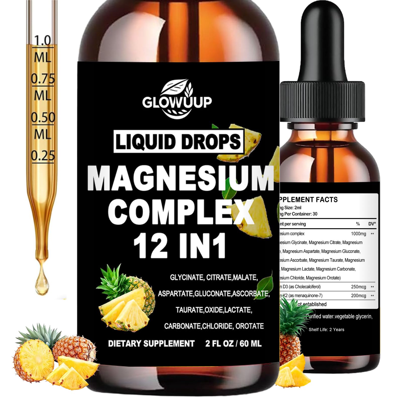 Magnesium 12 in 1 Complex 1000mg Supplement for Women & Men, High Absorption Liquid Magnesium W/Glycinate Citrate Malate Taurate Oxide Aspartate Orotate, Calm Magnesium for Sleep Muscle Heart Support - Maple Wellness Supplements