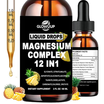 Magnesium 12 in 1 Complex 1000mg Supplement for Women & Men, High Absorption Liquid Magnesium W/Glycinate Citrate Malate Taurate Oxide Aspartate Orotate, Calm Magnesium for Sleep Muscle Heart Support - Maple Wellness Supplements