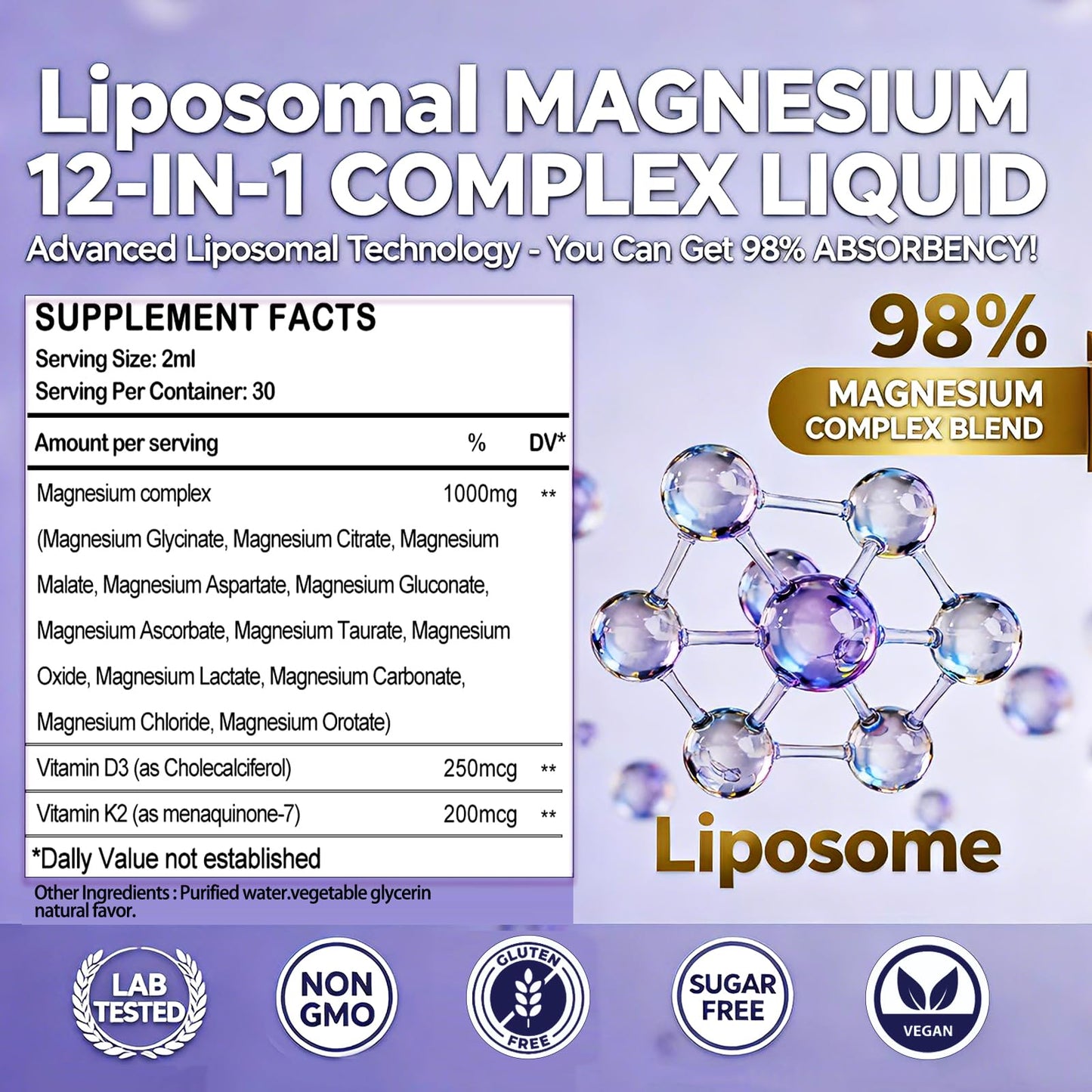 Magnesium 12 in 1 Complex 1000mg Supplement for Women & Men, High Absorption Liquid Magnesium W/Glycinate Citrate Malate Taurate Oxide Aspartate Orotate, Calm Magnesium for Sleep Muscle Heart Support - Maple Wellness Supplements