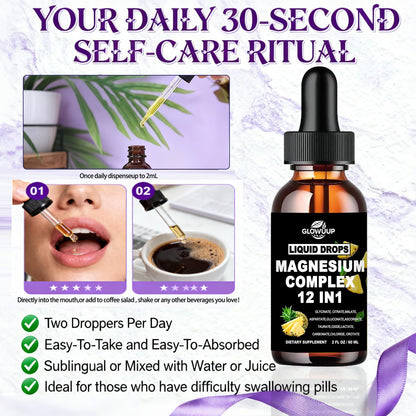 Magnesium 12 in 1 Complex 1000mg Supplement for Women & Men, High Absorption Liquid Magnesium W/Glycinate Citrate Malate Taurate Oxide Aspartate Orotate, Calm Magnesium for Sleep Muscle Heart Support - Maple Wellness Supplements