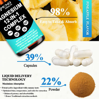 Magnesium 12 in 1 Complex Liquid Drops Magnesium Supplement w. Glycinate Citrate Malate Taurate Oxide Aspartate Orotate, Calm Magnesium for Sleep Muscle Heart Support丨Max Absorption Liquid Formula - Maple Wellness Supplements