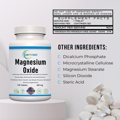 Magnesium 400mg [High Potency] Supplement – Magnesium Oxide for Immune Support, Muscle Recovery, Leg Cramps and Relaxation 120 Tablets - Maple Wellness Supplements