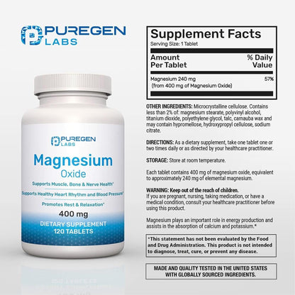 Magnesium 400mg [High Potency] Supplement – Magnesium Oxide for Immune Support, Muscle Recovery, Leg Cramps and Relaxation 120 Tablets - Maple Wellness Supplements