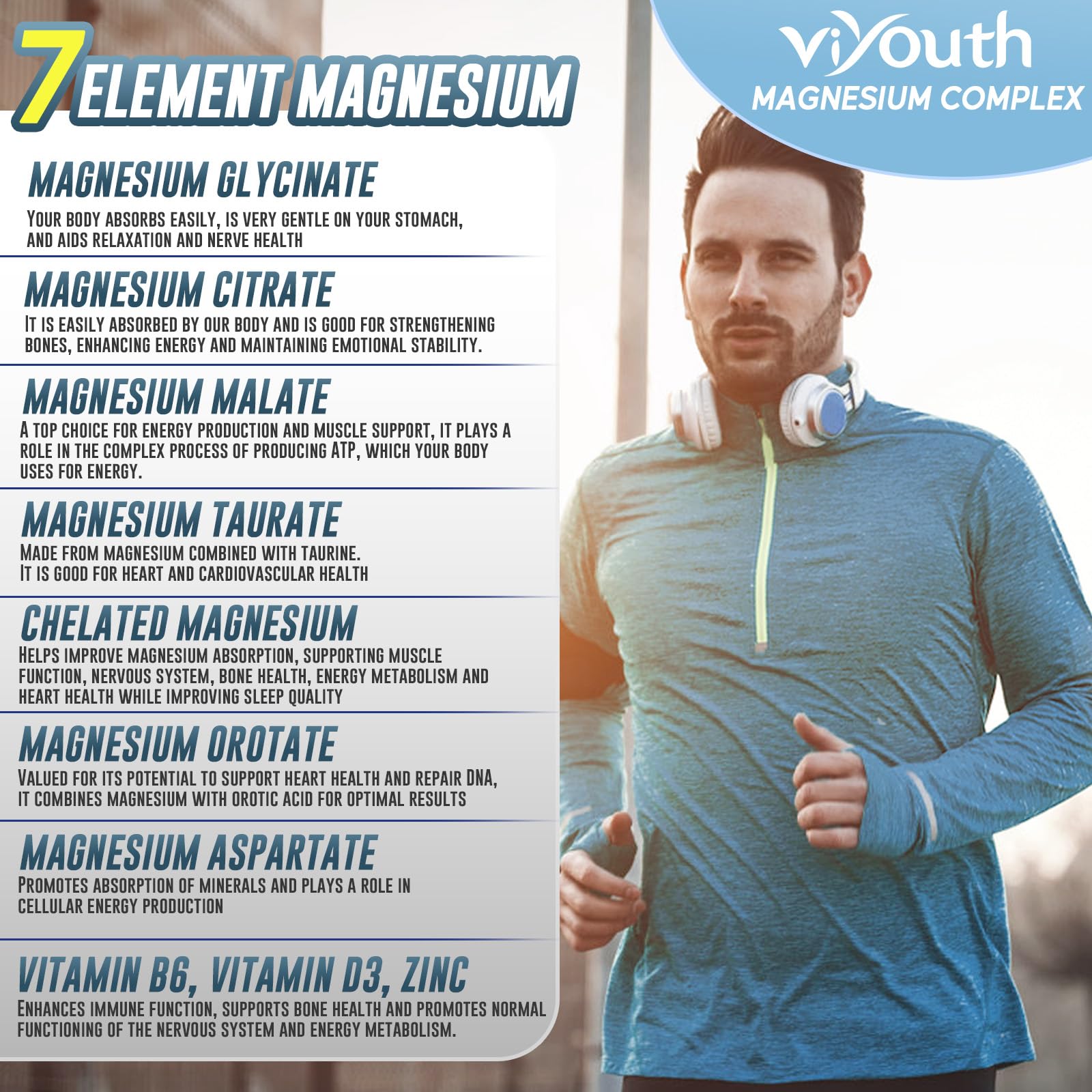 Magnesium 7 Complex Supplement Advanced with 7 Forms of Magnesium (Glycinate, Malate, Chelate, Aspartate, Orotate, Taurine, Citrate), Zinc, Vitamin D3 & Vitamin B6 - Maple Wellness Supplements