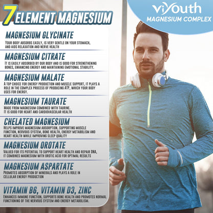Magnesium 7 Complex Supplement Advanced with 7 Forms of Magnesium (Glycinate, Malate, Chelate, Aspartate, Orotate, Taurine, Citrate), Zinc, Vitamin D3 & Vitamin B6 - Maple Wellness Supplements