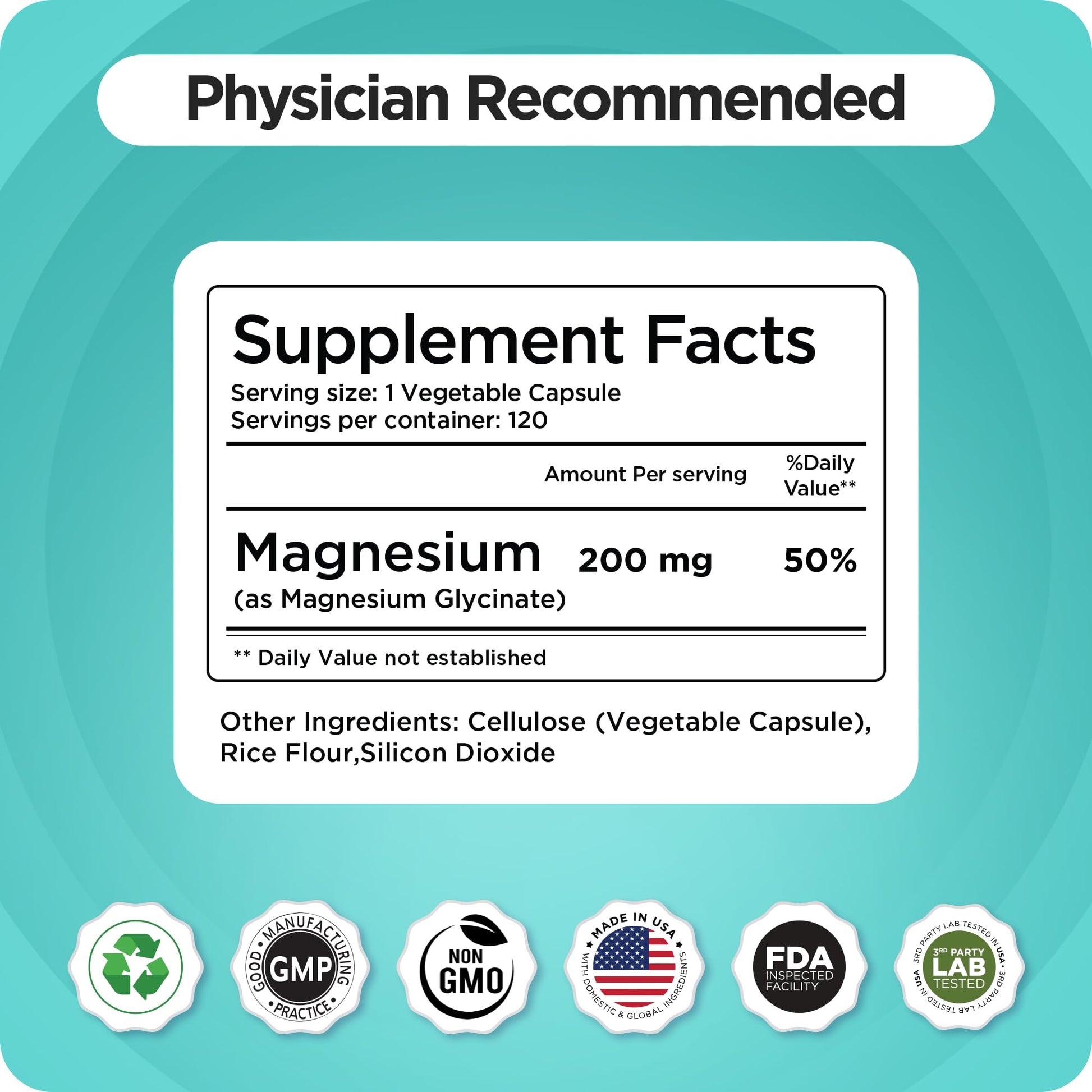 Magnesium Bisglycinate 200mg - High Absorption Chelated Magnesium Supplement - Gentle on Stomach, Non-GMO, Gluten-Free, Supports Sleep, Muscle Cramps & Positive Mood - 120 Vegan Capsules - Maple Wellness Supplements
