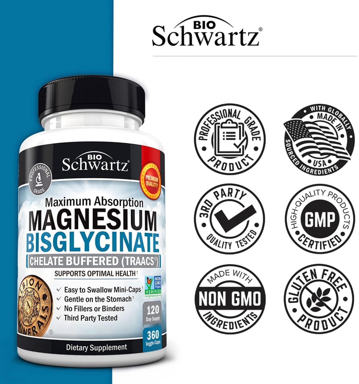 Magnesium Bisglycinate Chelated Supplement - High Absorption Magnesium Glycinate Supplement for Women and Men - Sleep, Muscle, Bone & Joint Support - Maple Wellness Supplements