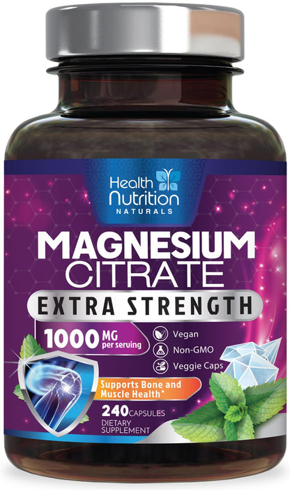 Magnesium Citrate 1000mg Per Serving - Max Absorption Magnesium Powder Capsules for Muscle, Nerve, Bone and Heart Health Support, High Absorption Citrate Complex - Maple Wellness Supplements