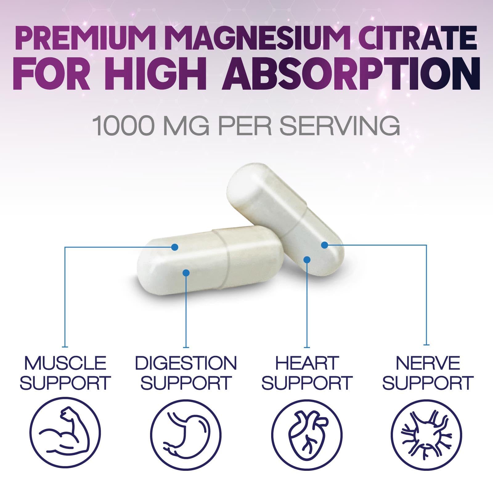 Magnesium Citrate 1000mg Per Serving - Max Absorption Magnesium Powder Capsules for Muscle, Nerve, Bone and Heart Health Support, High Absorption Citrate Complex - Maple Wellness Supplements