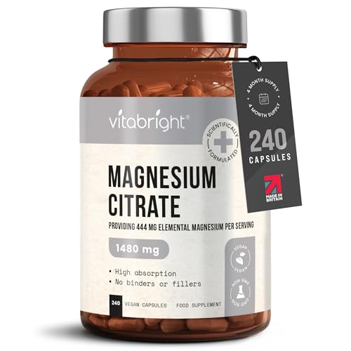 Magnesium Citrate - 1480mg High Strength - 240 Capsules (4 Month Supply) - Vegan - Maple Wellness Supplements