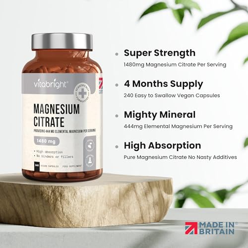 Magnesium Citrate - 1480mg High Strength - 240 Capsules (4 Month Supply) - Vegan - Maple Wellness Supplements