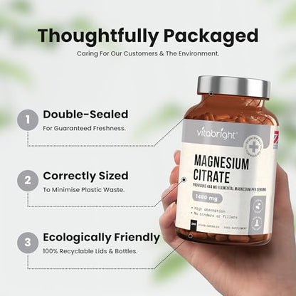 Magnesium Citrate - 1480mg High Strength - 240 Capsules (4 Month Supply) - Vegan - Maple Wellness Supplements