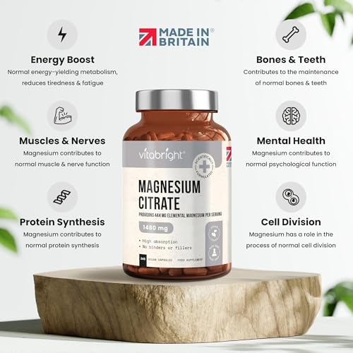Magnesium Citrate - 1480mg High Strength - 240 Capsules (4 Month Supply) - Vegan - Maple Wellness Supplements