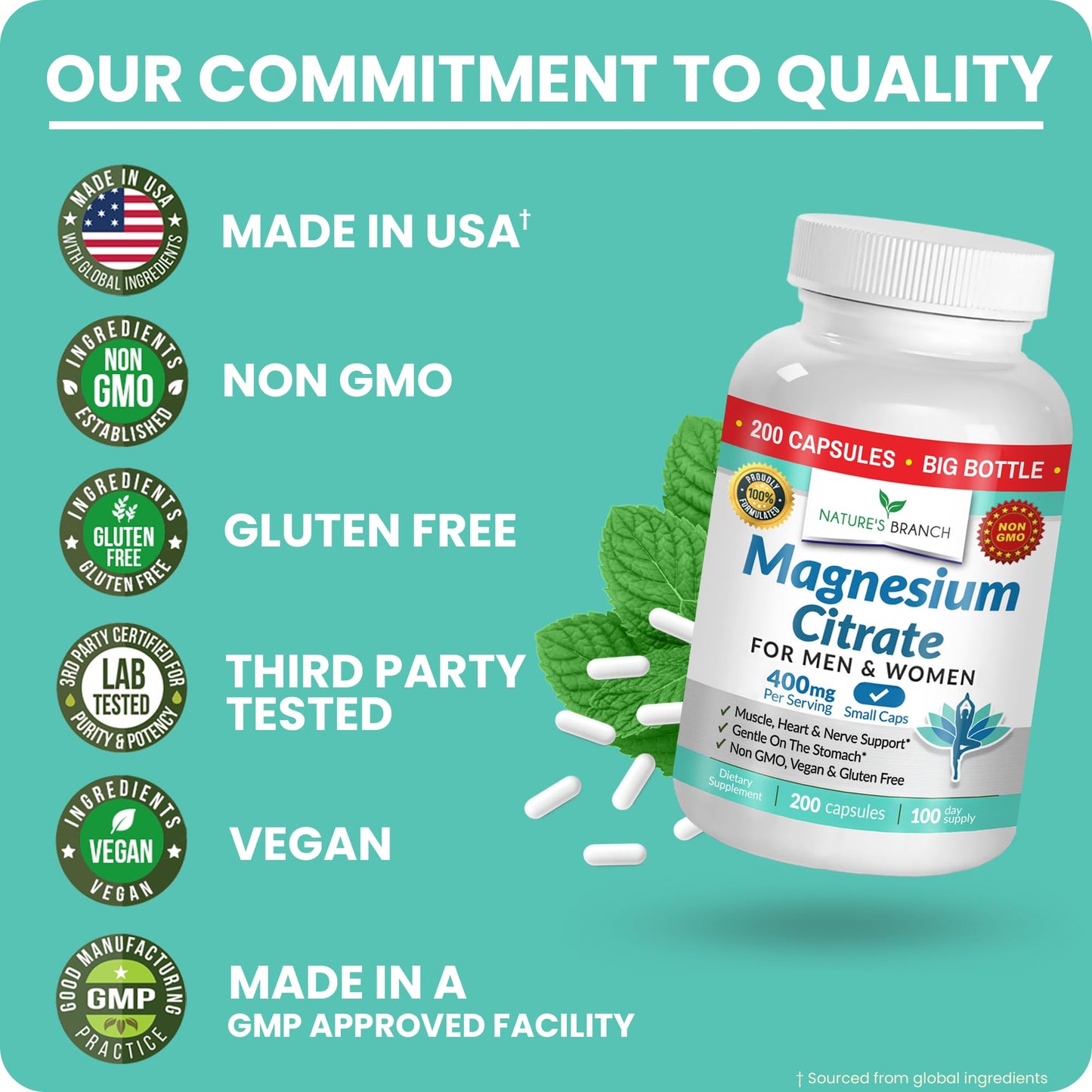 Magnesium Citrate 400mg | 200 Capsules, High Absorption for Sleep, Relax, Leg Cramps, Energy, Extra Strength Easy to Swallow Small Pills for Women & Men, Vegan Supplement for Digestion, Not Tablets - Maple Wellness Supplements
