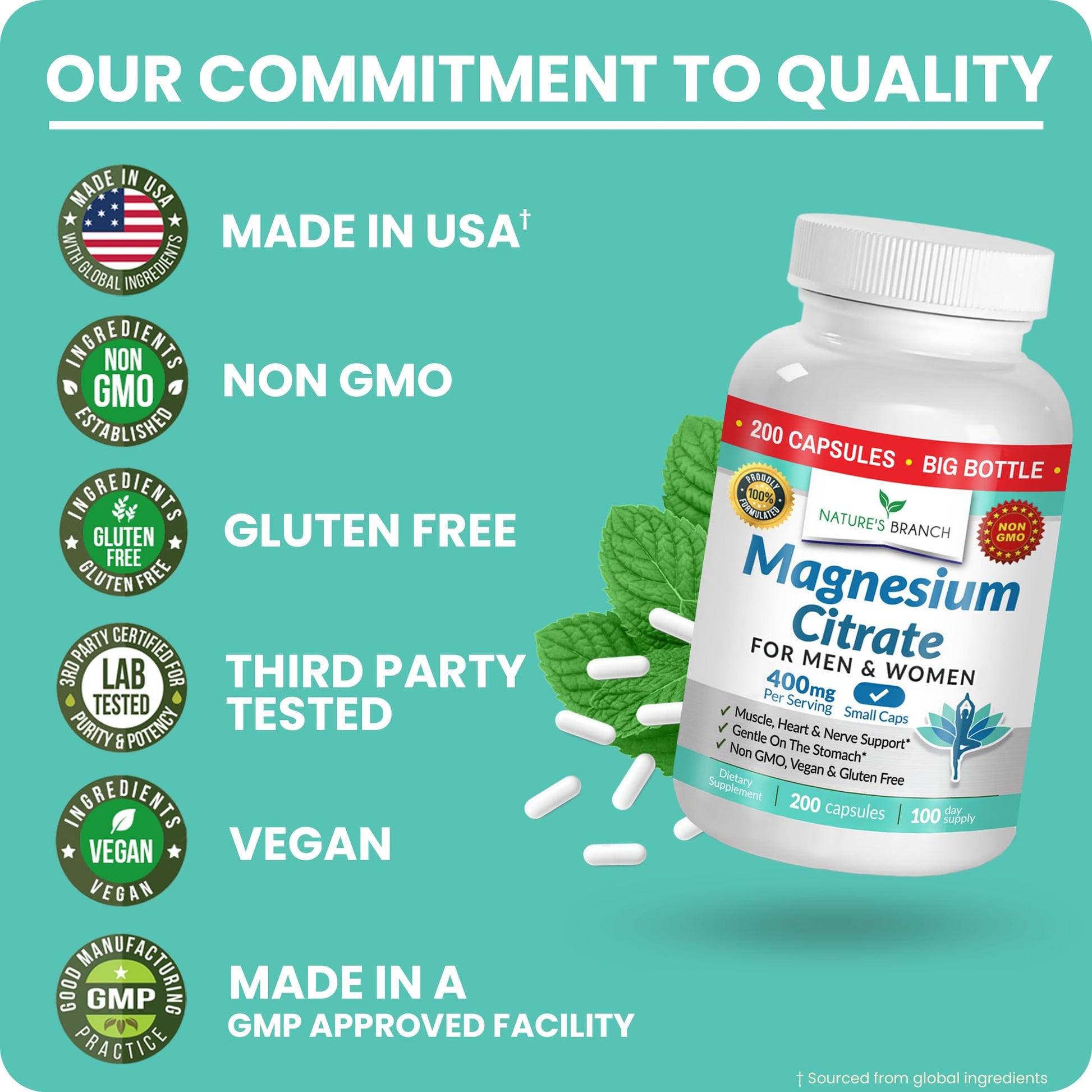 Magnesium Citrate 400mg | 200 Capsules, High Absorption for Sleep, Relax, Leg Cramps, Energy, Extra Strength Easy to Swallow Small Pills for Women & Men, Vegan Supplement for Digestion, Not Tablets - Maple Wellness Supplements